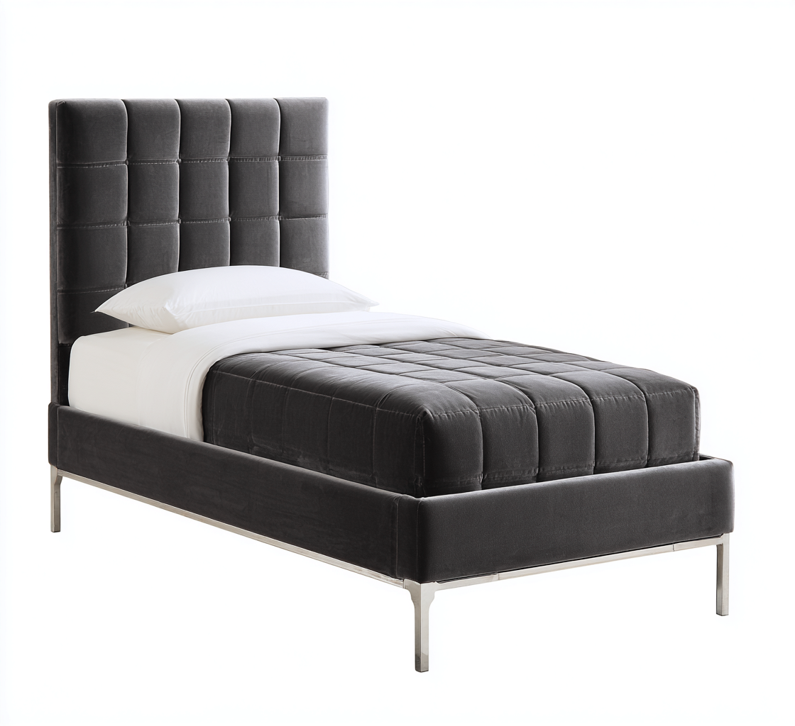 Cama individual tapizada terciopelo 200x100x120 cm - gris oscuro - diseño moderno para dormitorio-Javoraiahouse