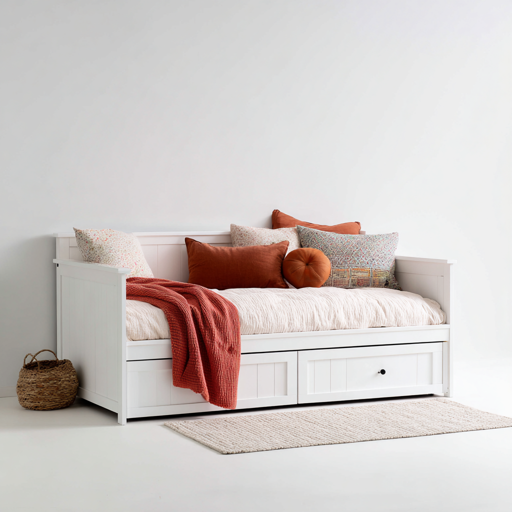 Sofás cama madera 195x95x90 cm - blanco - diseño nórdico con almacenaje para salón-Javoraiahouse
