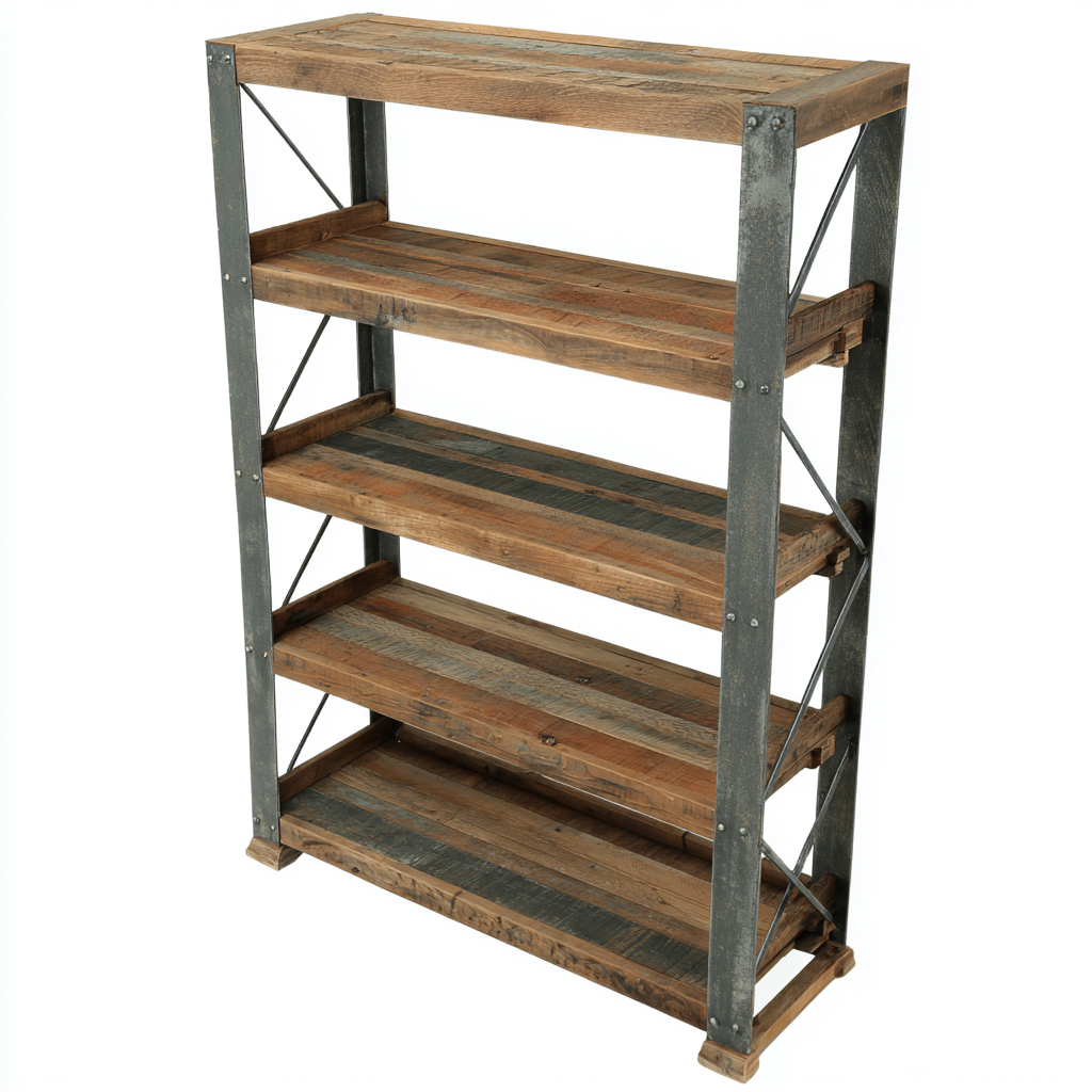 Estantería de madera y metal 85x32x150 cm - color madera envejecida-gris - diseño industrial-Javoraiahouse