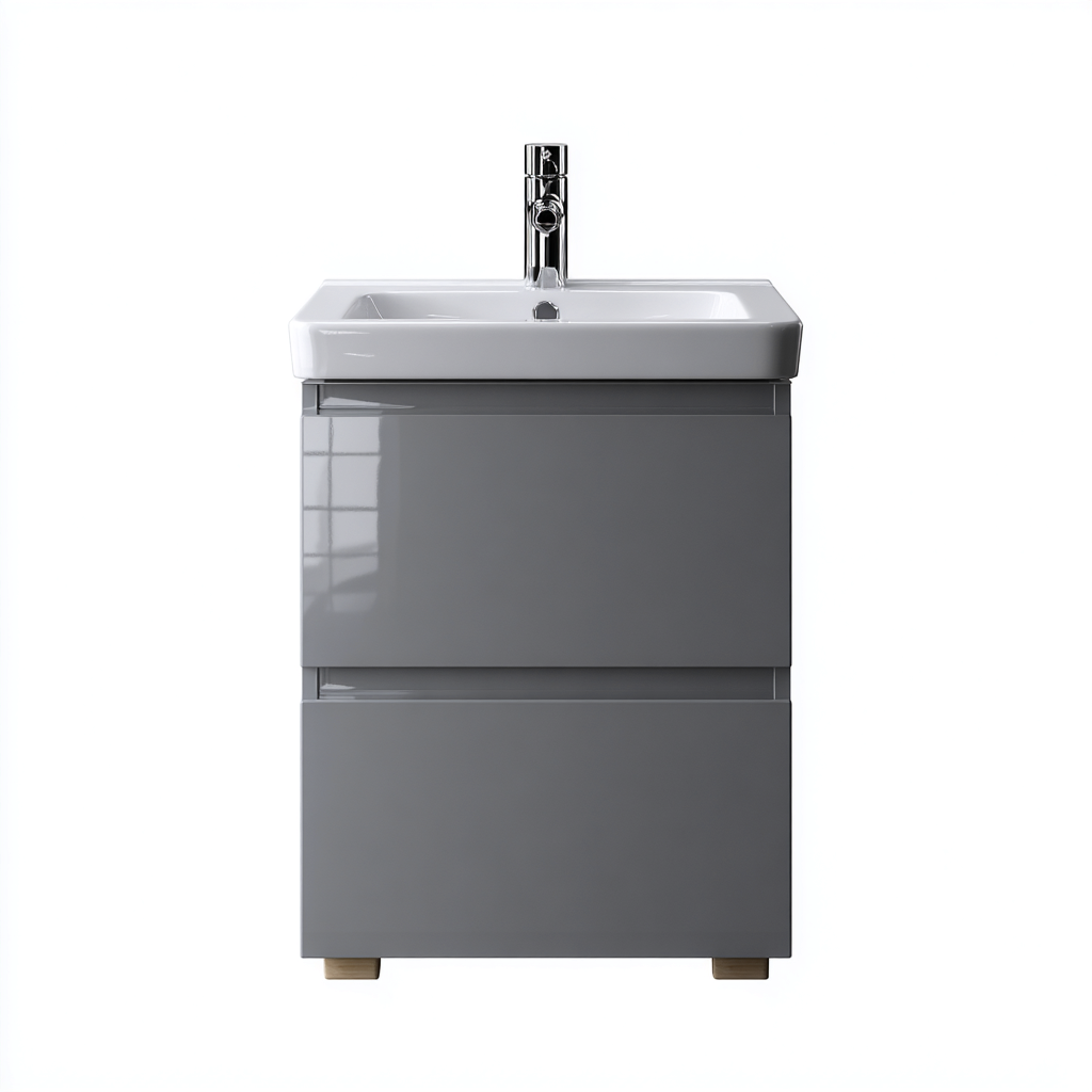 Muebles de baño con lavabo 70x45x83 cm - gris-blanco - diseño moderno con cajones-Javoraiahouse