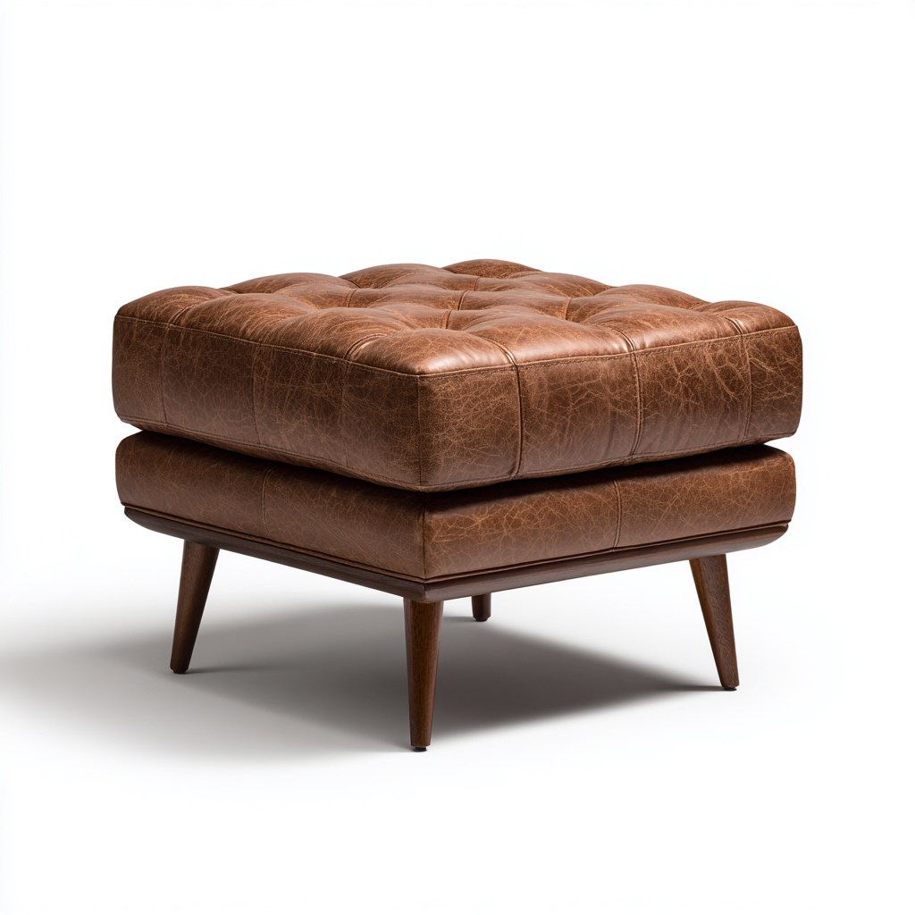 Reposapiés tapizado imitación cuero con patas de madera 55x55x45 cm - marrón - diseño clásico para salón-Javoraiahouse