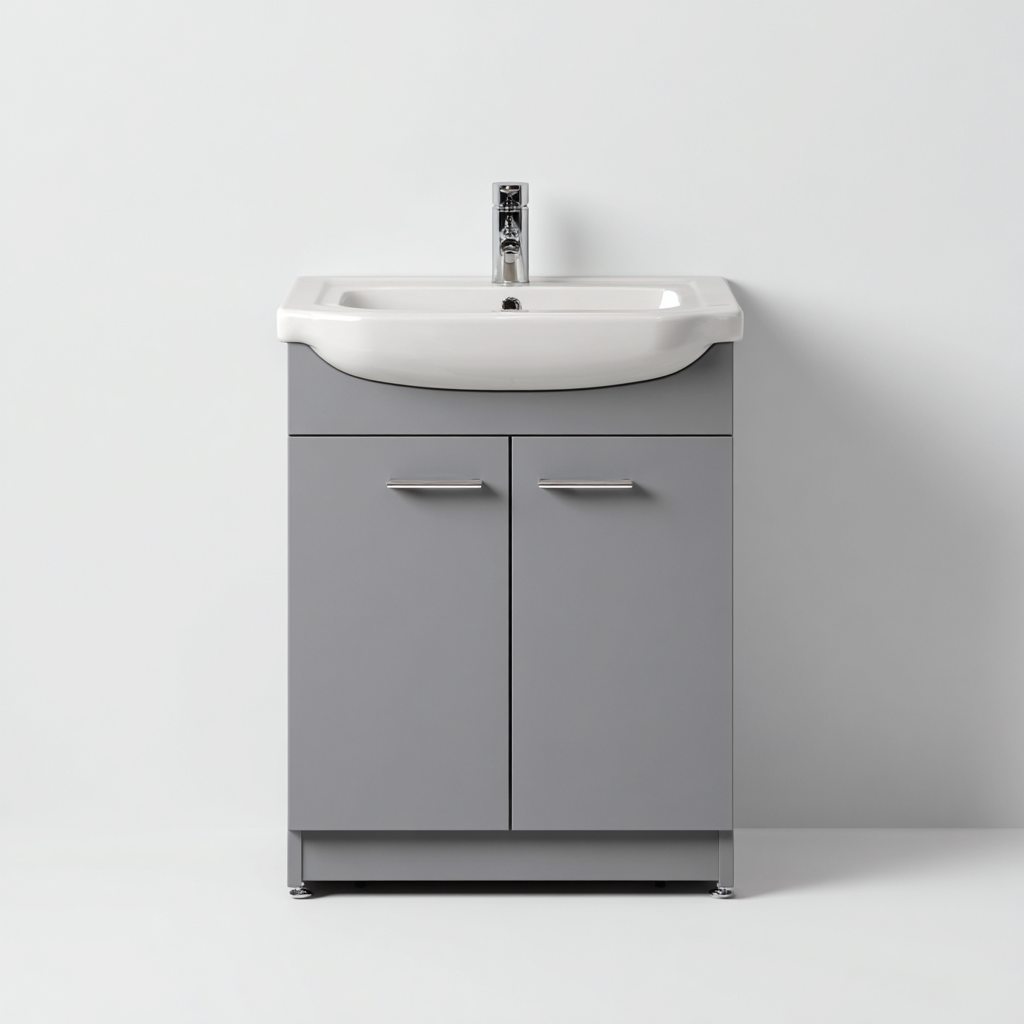 Muebles de baño con lavabo 70x42x84 cm - gris-blanco - diseño compacto práctico-Javoraiahouse