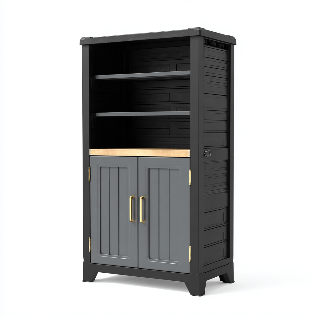 Armario de cocina plástico y madera 80x45x160 cm - negro-gris - diseño funcional-Javoraiahouse