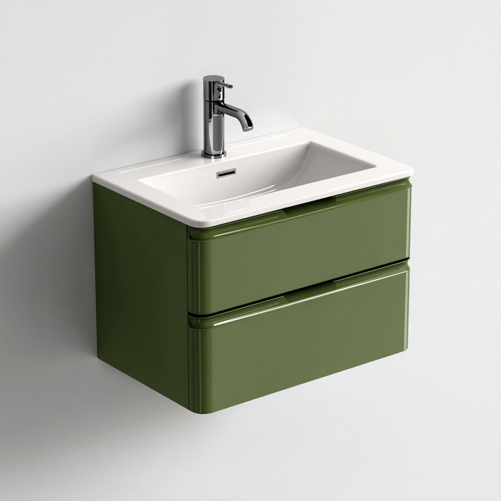 Muebles de baño con lavabo madera 60x45x50 cm verde-blanco para cuarto de baño moderno - diseño suspendido-Javoraiahouse