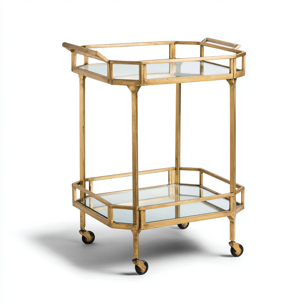 Carrito de cocina metal y vidrio 55x40x85 cm - oro - diseño elegante-Javoraiahouse