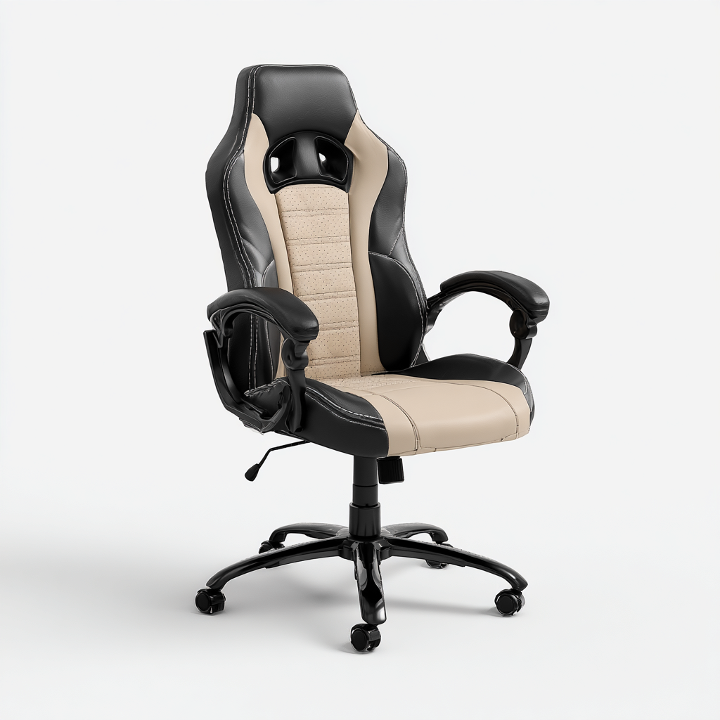 Sillas de oficina ergonómica 68x68x123 cm - negro-beige - diseño ajustable-Javoraiahouse