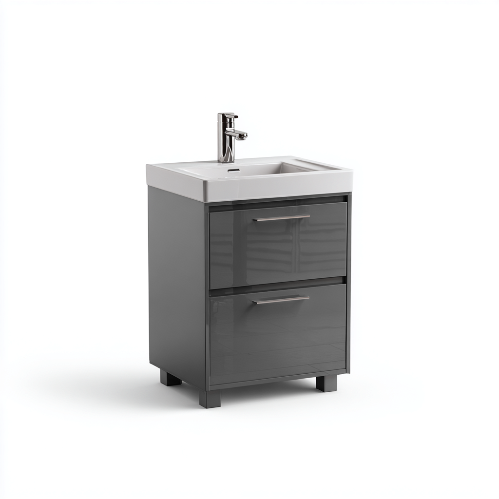 Muebles de baño con lavabo MDF 60x42x82 cm gris brillo diseño compacto-Javoraiahouse