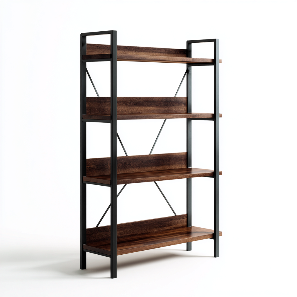 Estanterías de metal y madera 85x32x150 cm - madera oscura-negro - diseño industrial abierto-Javoraiahouse