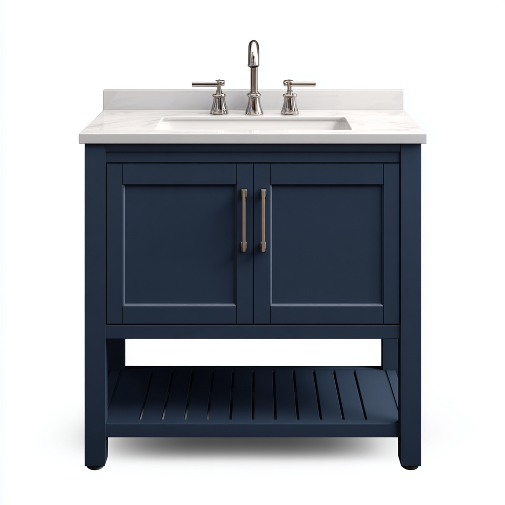 Muebles de baño con lavabo 90x52x88 cm - azul-blanco - diseño clásico con estante inferior-Javoraiahouse