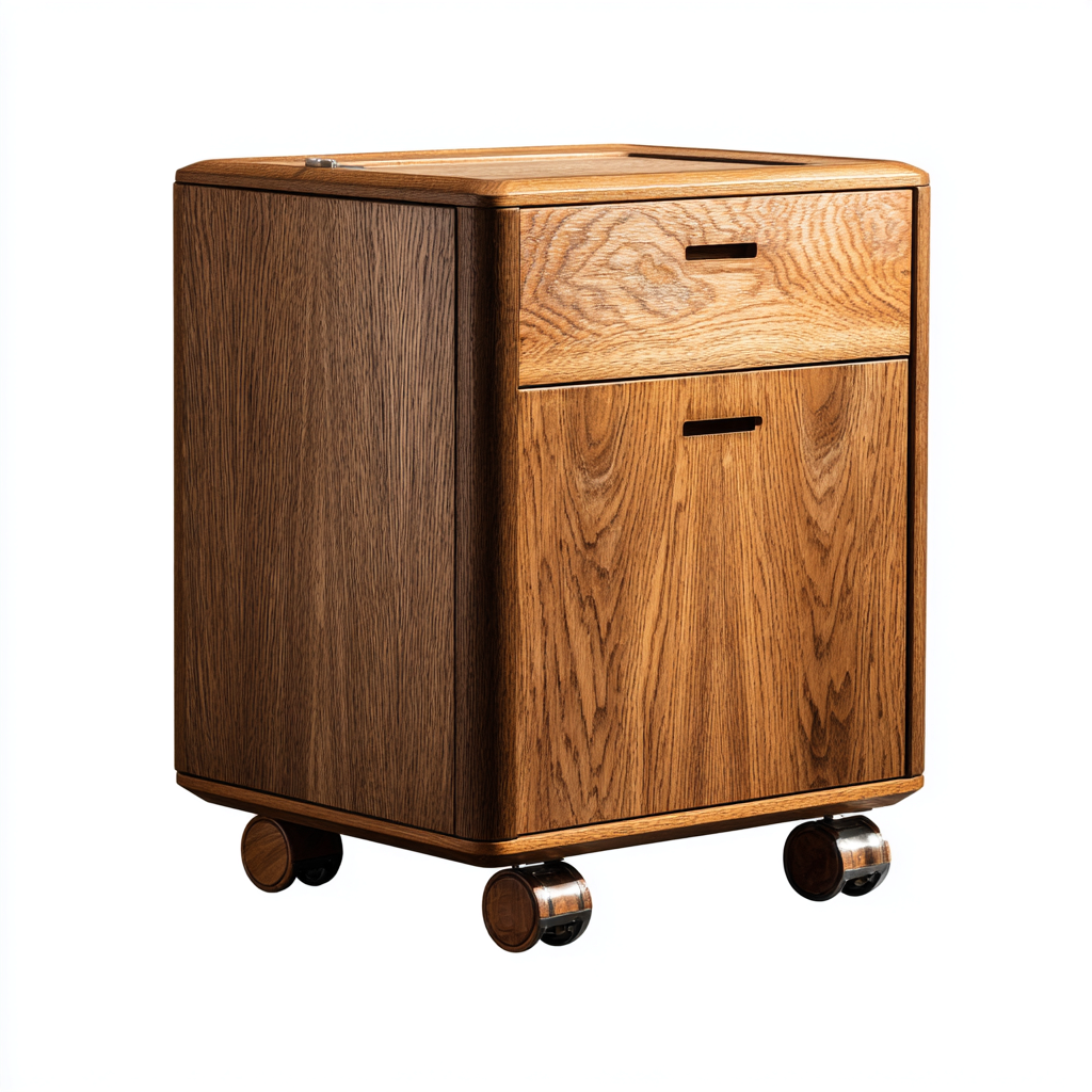 Archivador madera maciza 45x40x60 cm marrón - con ruedas y almacenamiento - estilo moderno-Javoraiahouse