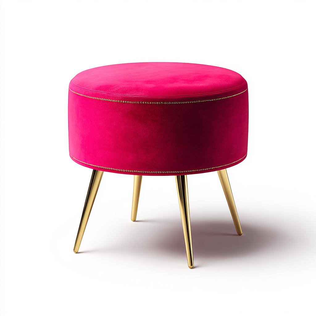 Reposapiés tapizado con patas metálicas 40x40x48 cm - rosa-fondo dorado - diseño moderno para salón-Javoraiahouse