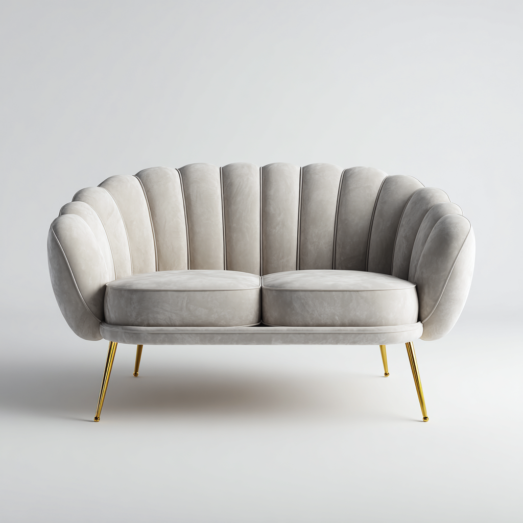 Sofás de 2 plazas tapizado en terciopelo con patas metálicas 165x85x90 cm - gris claro-dorado - diseño art déco para salón-Javoraiahouse