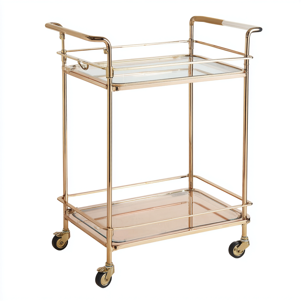 Carrito de cocina metálico con estantes de vidrio 68x40x85 cm - dorado - diseño funcional-Javoraiahouse