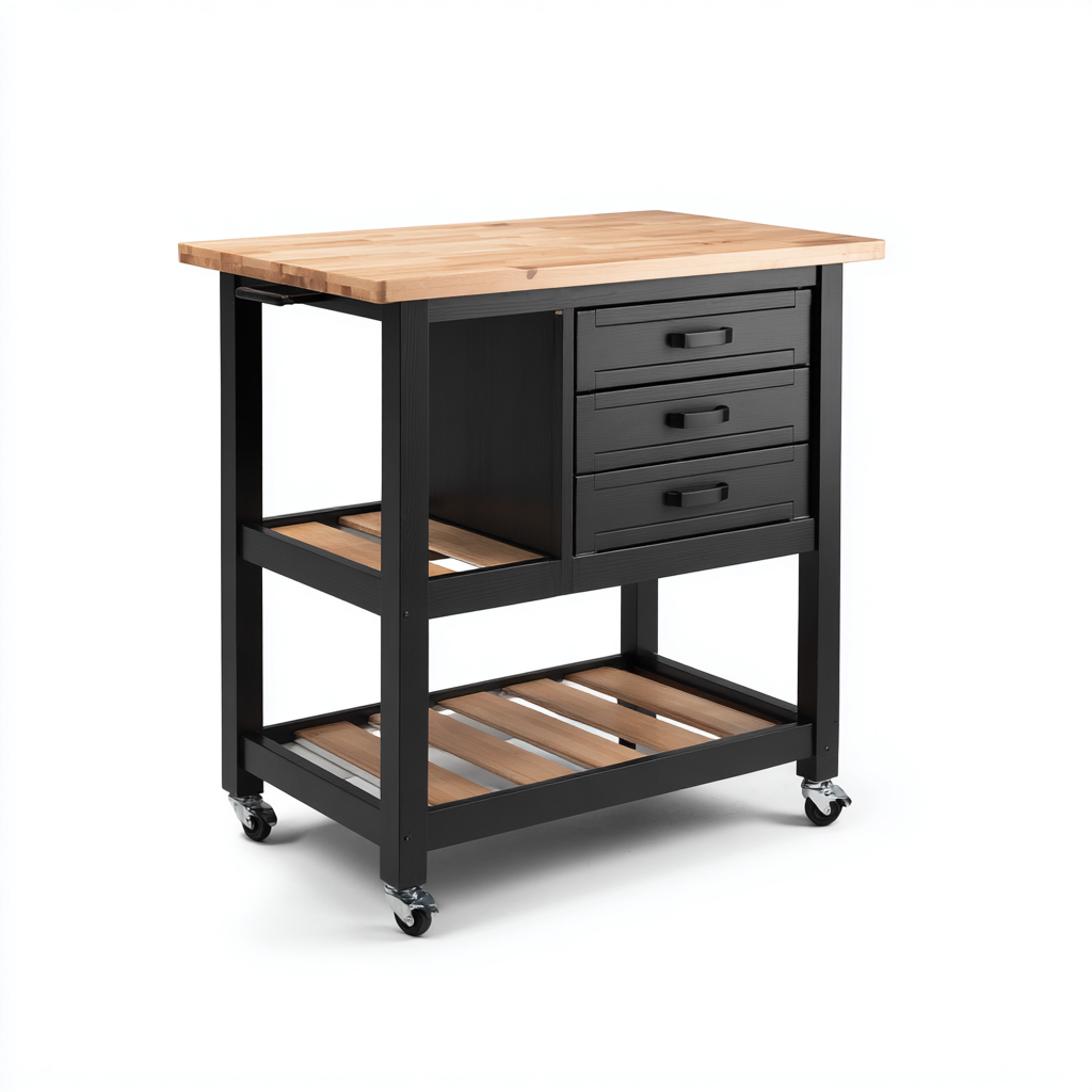 Isla de cocina madera metal 115x60x92 cm negro-madera - para cocina - diseño funcional-Javoraiahouse