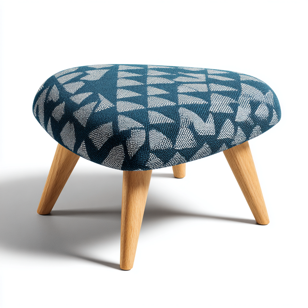 Reposapiés tapizado con patas de madera 50x45x40 cm - azul-gris-madera clara - diseño nórdico para salón-Javoraiahouse