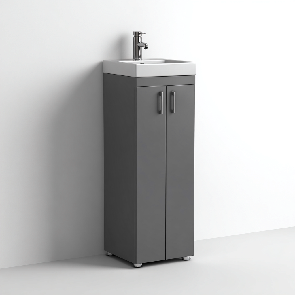 Muebles de baño con lavabo madera 40x30x85 cm gris-blanco para cuarto de baño moderno - diseño compacto-Javoraiahouse