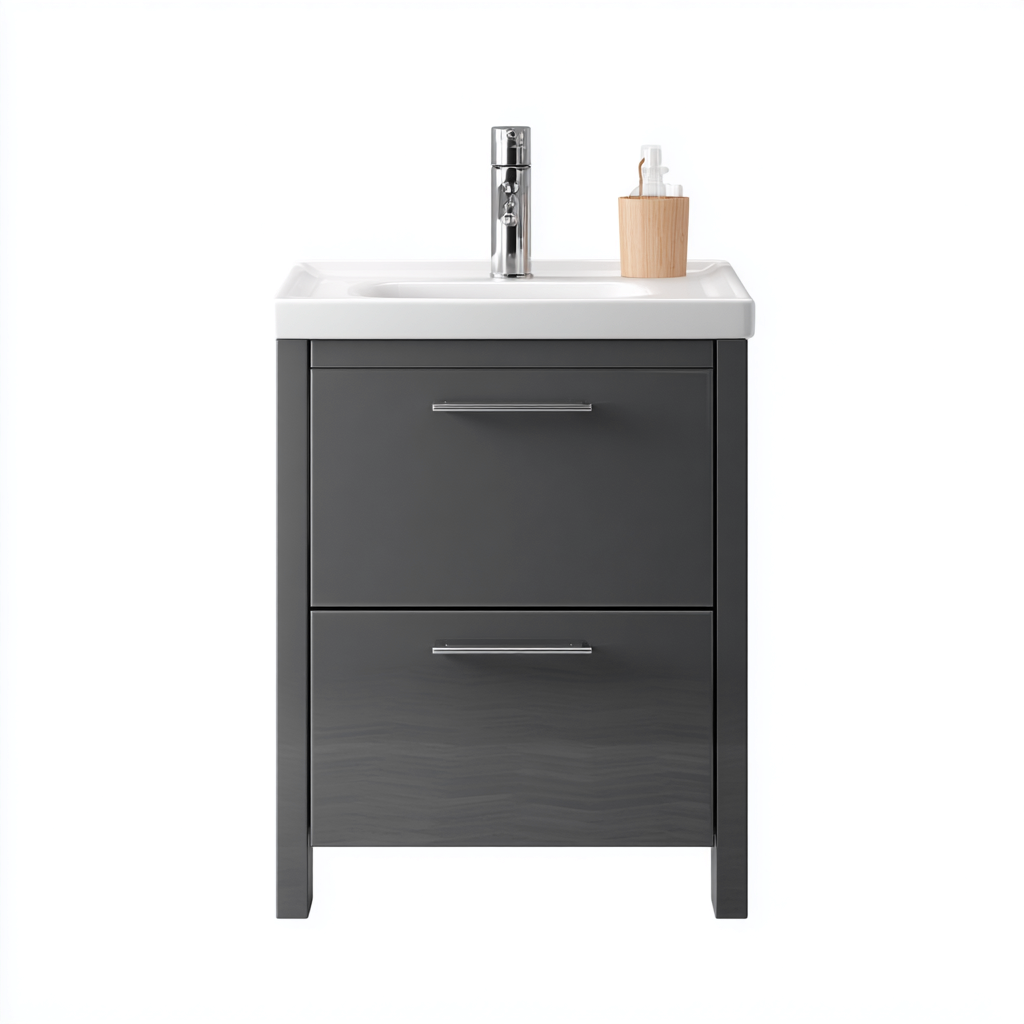 Muebles de baño con lavabo madera 60x45x85 cm gris oscuro-blanco para cuarto de baño moderno - diseño minimalista-Javoraiahouse