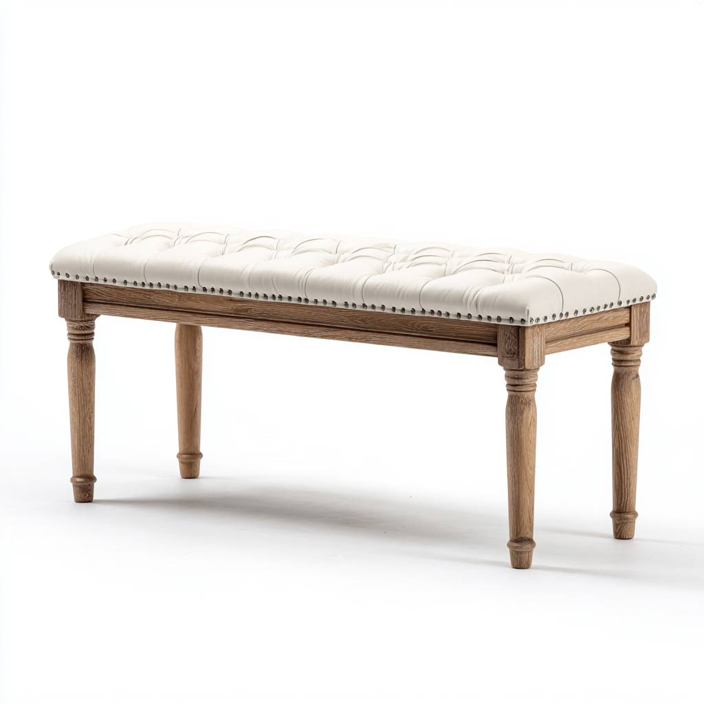 Bancos de dormitorio tapizado acolchado 110x40x50 cm - beige - diseño clásico-Javoraiahouse