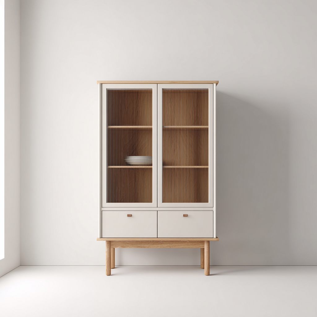 Armario de cocina madera y vidrio 90x42x165 cm - blanco-madera - diseño moderno-Javoraiahouse