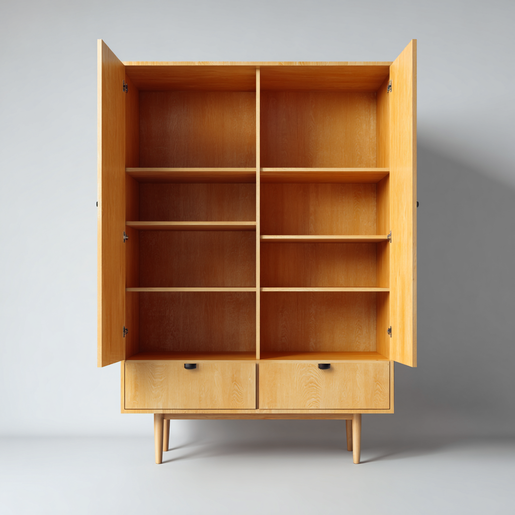 Estantería madera maciza 90x40x180 cm natural - con puertas y almacenamiento - estilo nórdico-Javoraiahouse