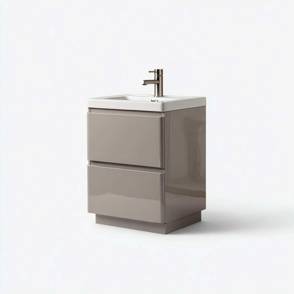 Muebles de baño con lavabo madera 50x40x85 cm beige-grisáceo-blanco para cuarto de baño moderno - diseño minimalista-Javoraiahouse
