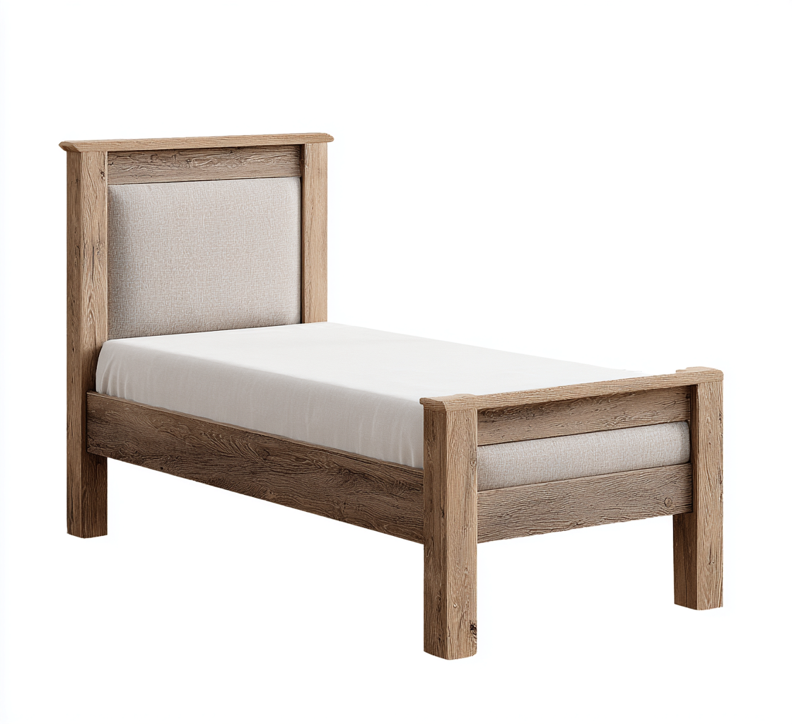 Camas individuales madera y tapizado 200x95x105 cm - madera natural-beige - diseño rústico para dormitorio-Javoraiahouse