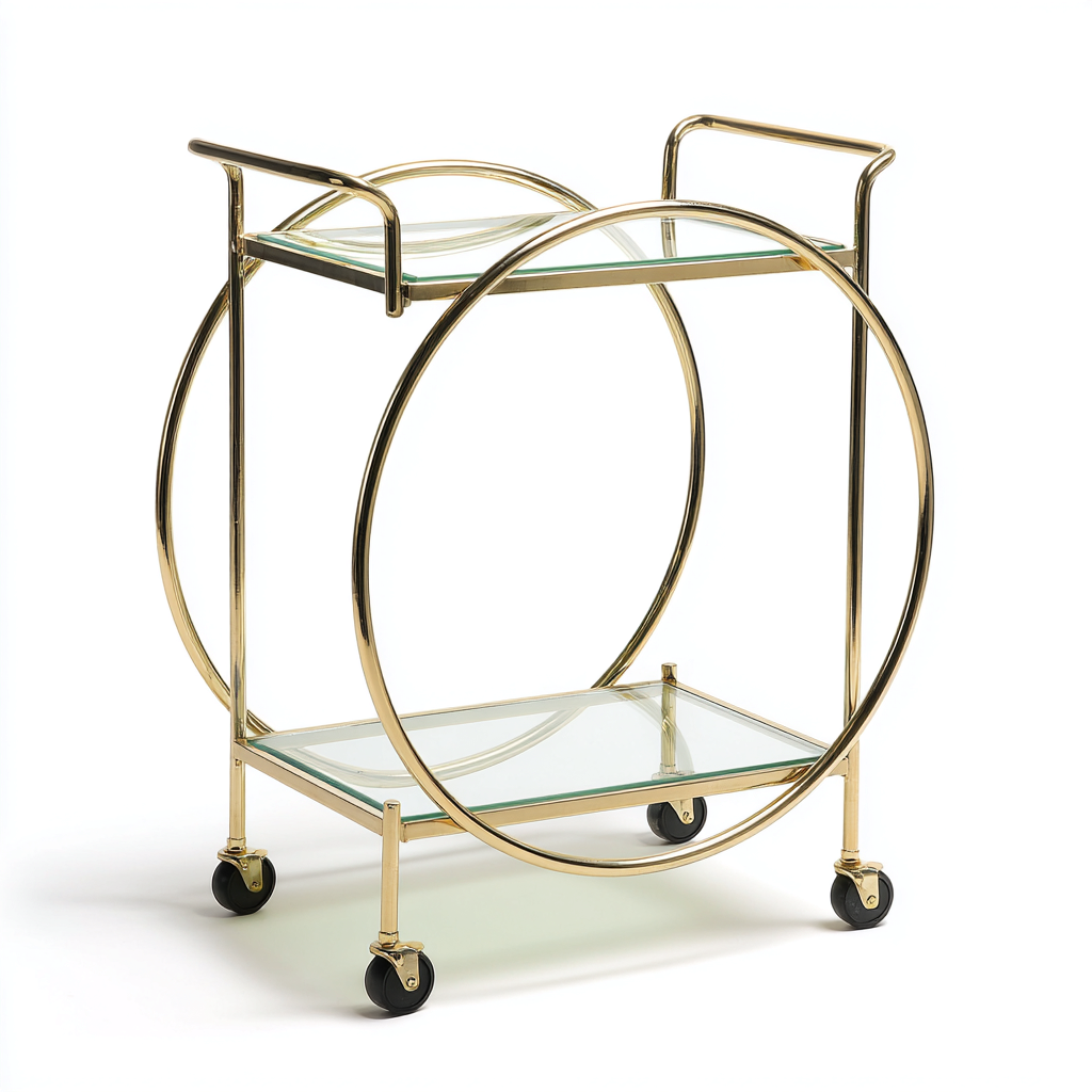Carrito de cocina metálico con estantes de vidrio 70x42x85 cm - dorado - diseño decorativo-Javoraiahouse