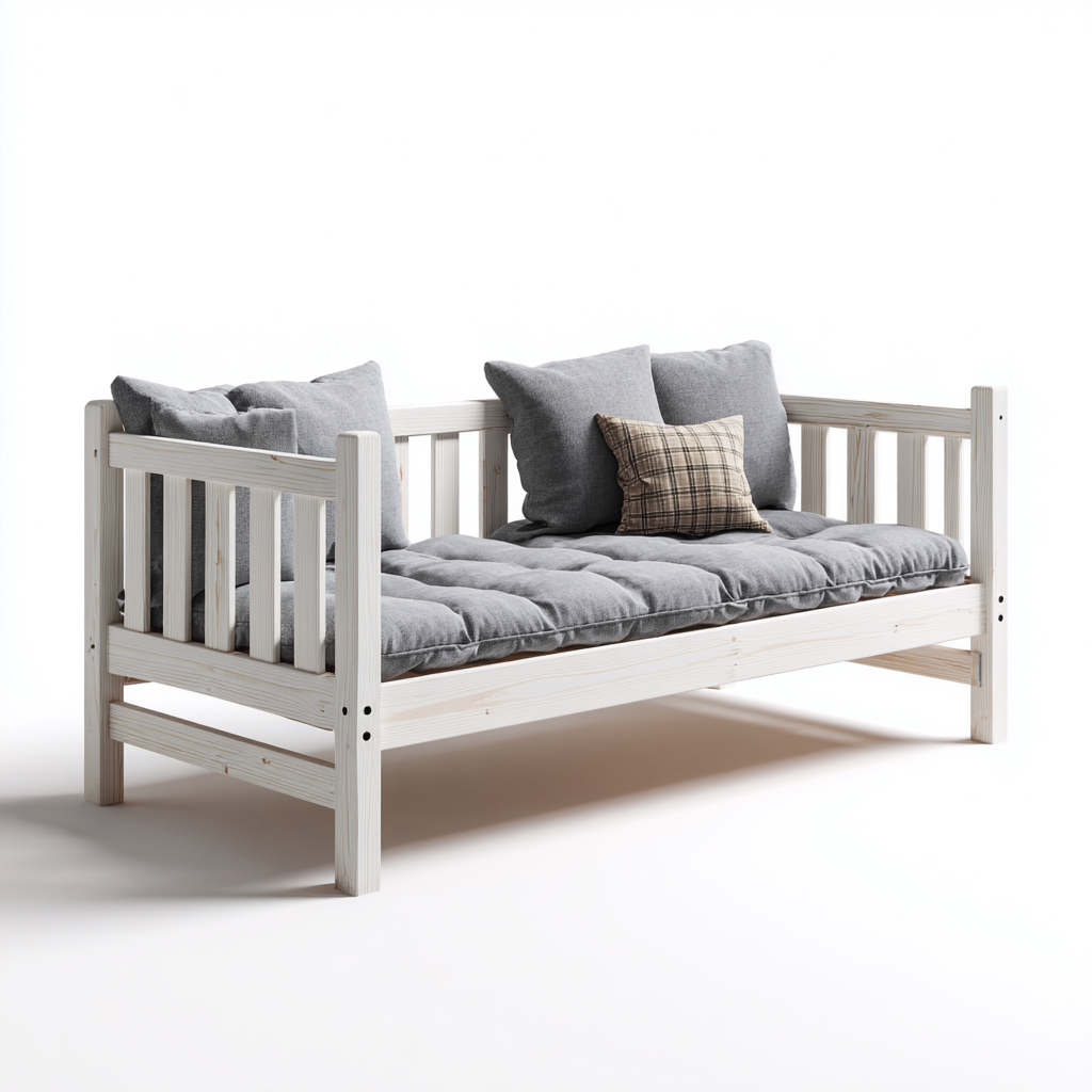 Sofá cama madera-tela 200x95x90 cm gris diseño funcional-Javoraiahouse