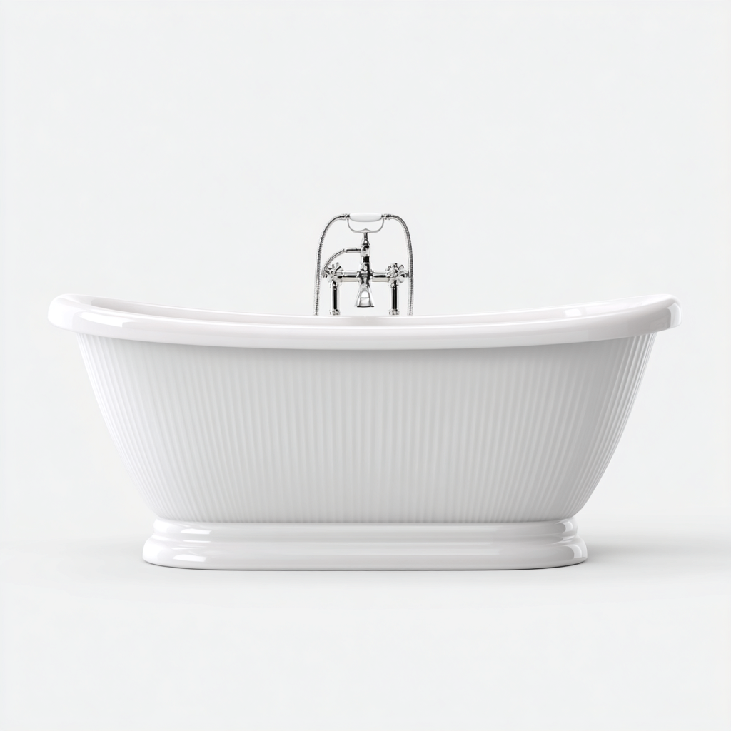 Bañera exenta acrílica 175x76x60 cm blanco base clásica diseño estriado-Javoraiahouse