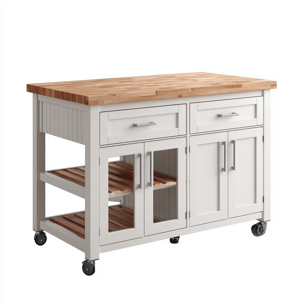 Isla de cocina madera y tablero de madera 120x60x90 cm - blanco-madera - diseño funcional-Javoraiahouse