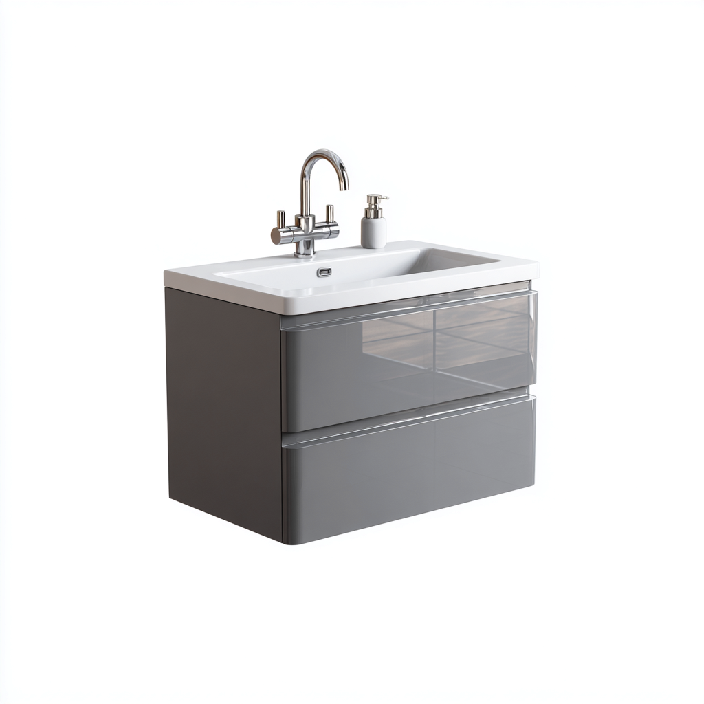 Mueble de baño con lavabo cerámica y MDF 80x45x52 cm - blanco-gris oscuro - diseño moderno-Javoraiahouse