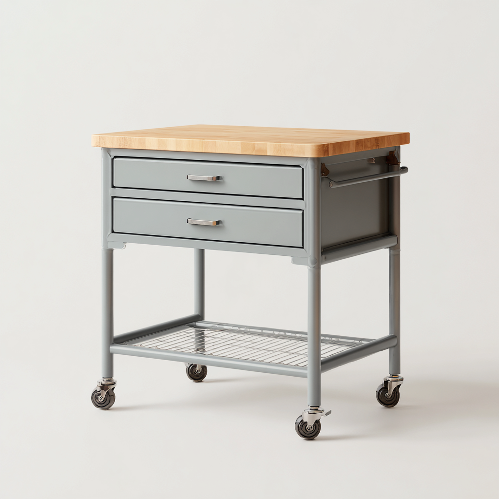 Isla de cocina metal-madera 80x50x90 cm gris y madera diseño funcional-Javoraiahouse