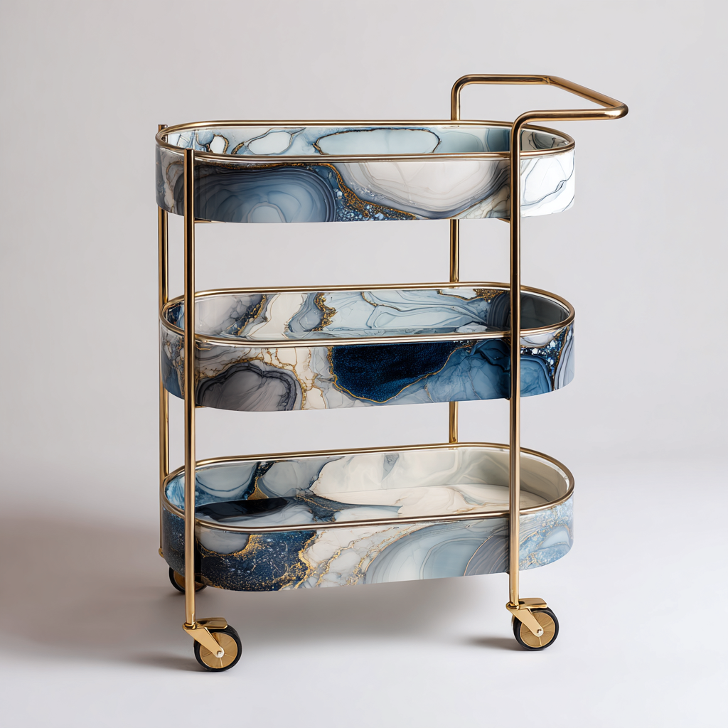 Carrito de cocina metal y MDF 75x35x85 cm - azul-blanco - diseño moderno-Javoraiahouse
