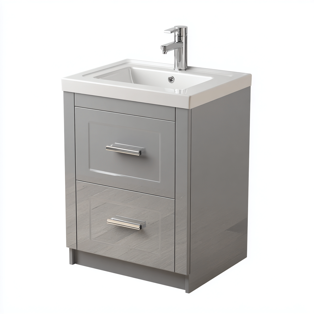 Mueble de baño con lavabo cerámica y MDF 60x42x85 cm - blanco-gris - diseño moderno-Javoraiahouse