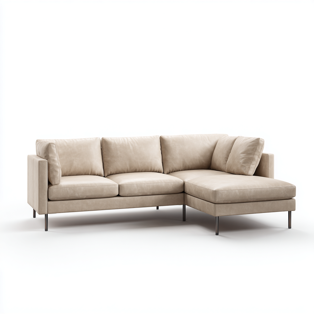 Sofá rinconero - Cuero sintético - 255x160x85 cm - Beige - Diseño moderno-Javoraiahouse