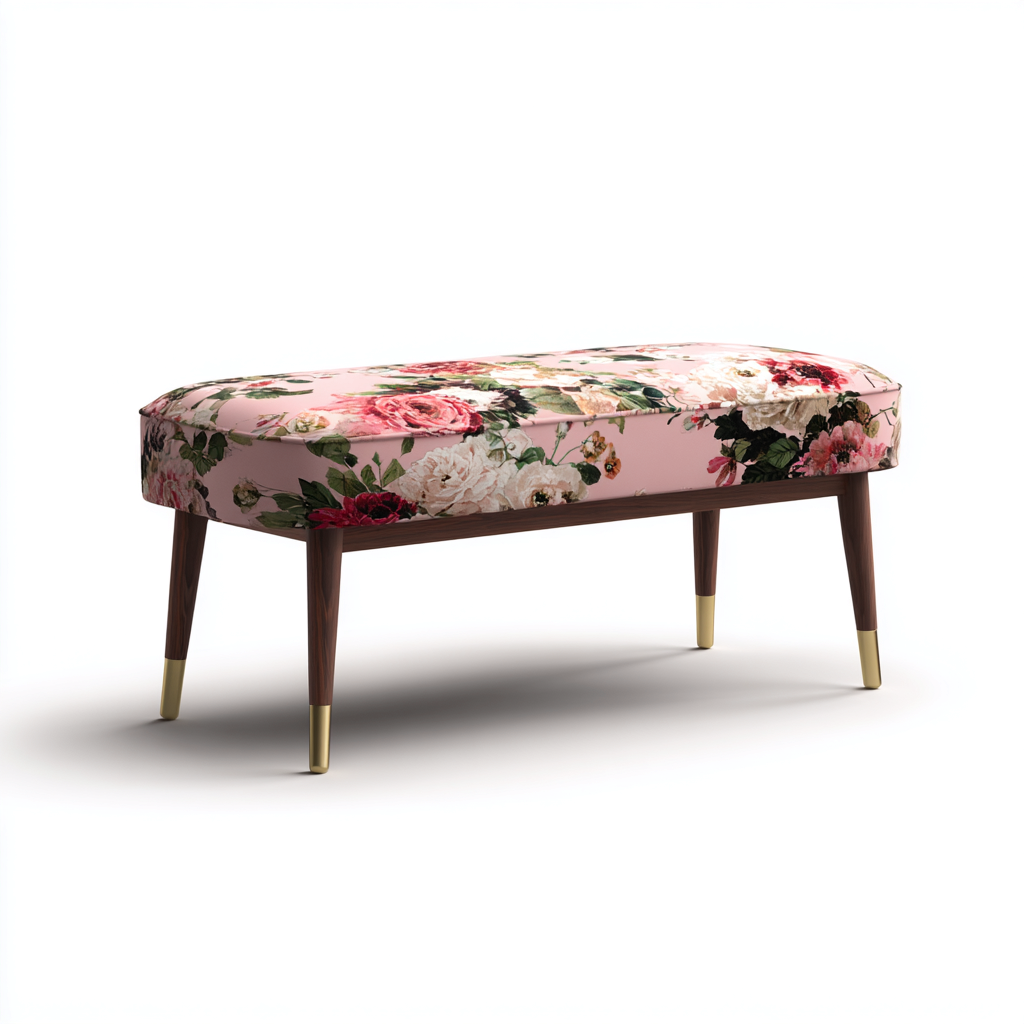 Bancos de dormitorio tapizados en tela floral 110x38x48 cm - rosa-floral - diseño decorativo con patas de madera-Javoraiahouse