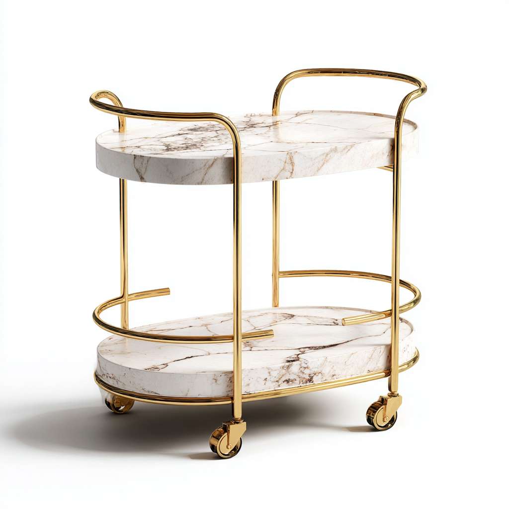 Carrito de cocina metal-mármol 68x38x78 cm blanco-dorado diseño elegante-Javoraiahouse