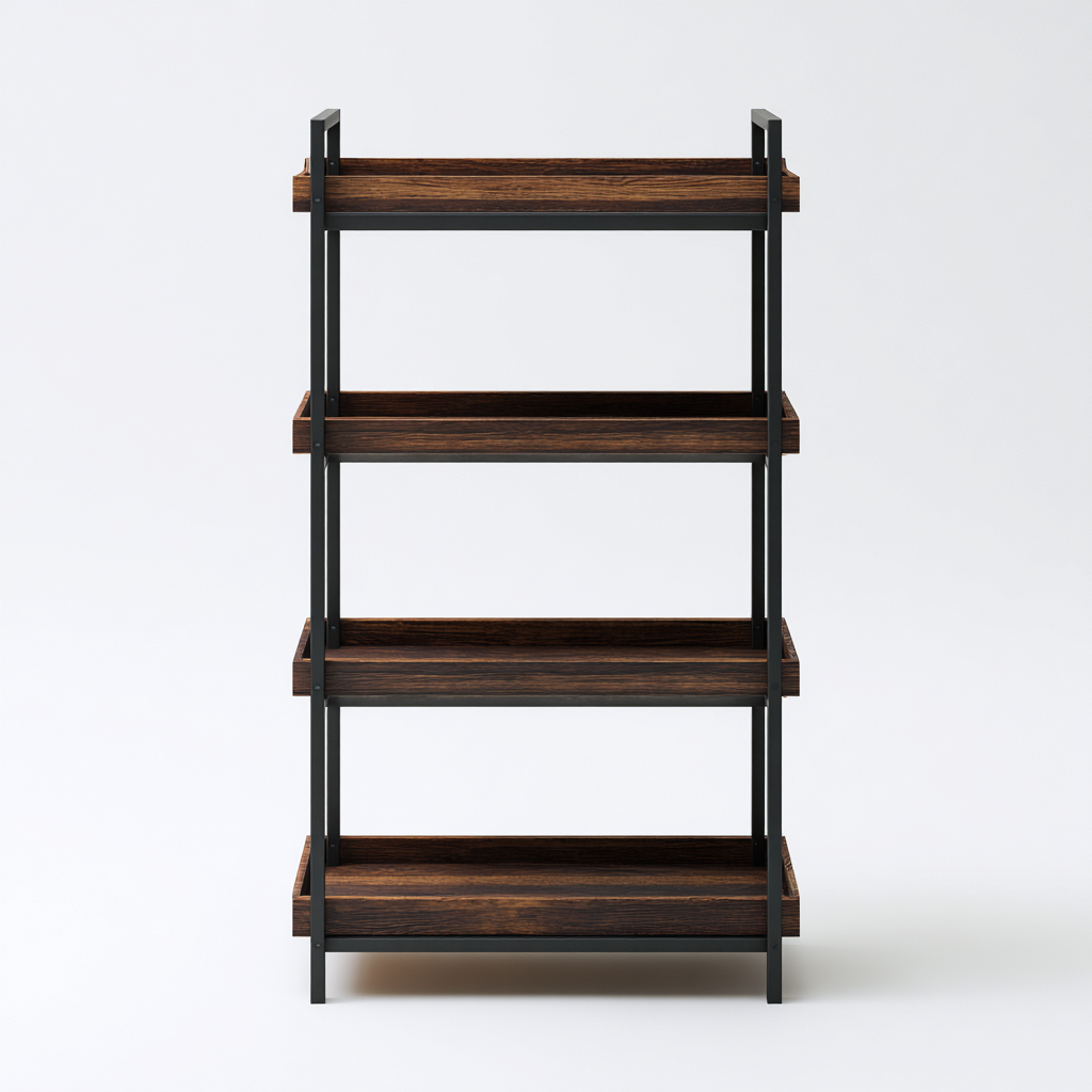 Estanterías metal y madera oscura 80x30x150 cm negro y marrón diseño industrial-Javoraiahouse