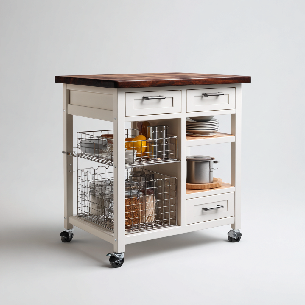 Isla de cocina madera y tablero de madera 95x58x90 cm - blanco-madera - diseño funcional-Javoraiahouse