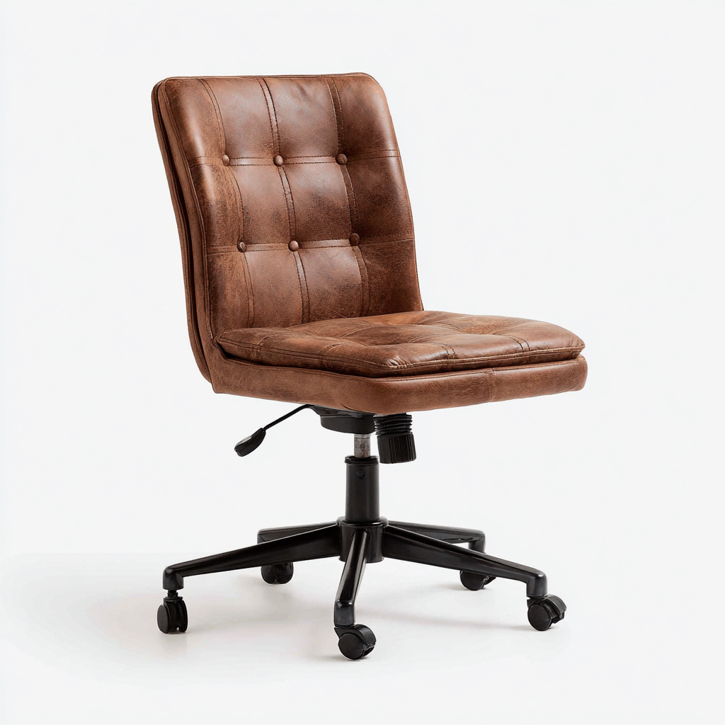 Silla de oficina piel asiento acolchado 55x55x95 cm marrón - diseño vintage para oficina-Javoraiahouse