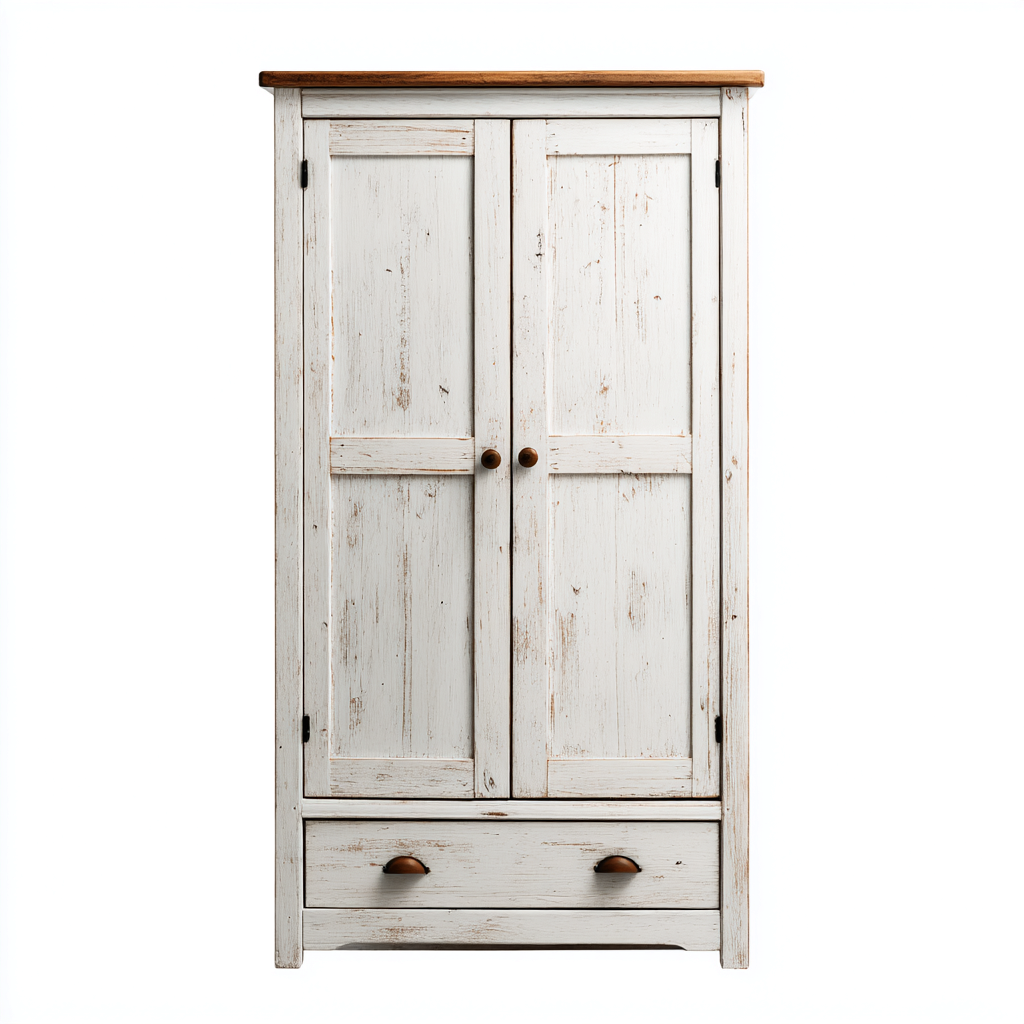 Armario de cocina madera 85x50x180 cm blanco envejecido diseño rústico-Javoraiahouse