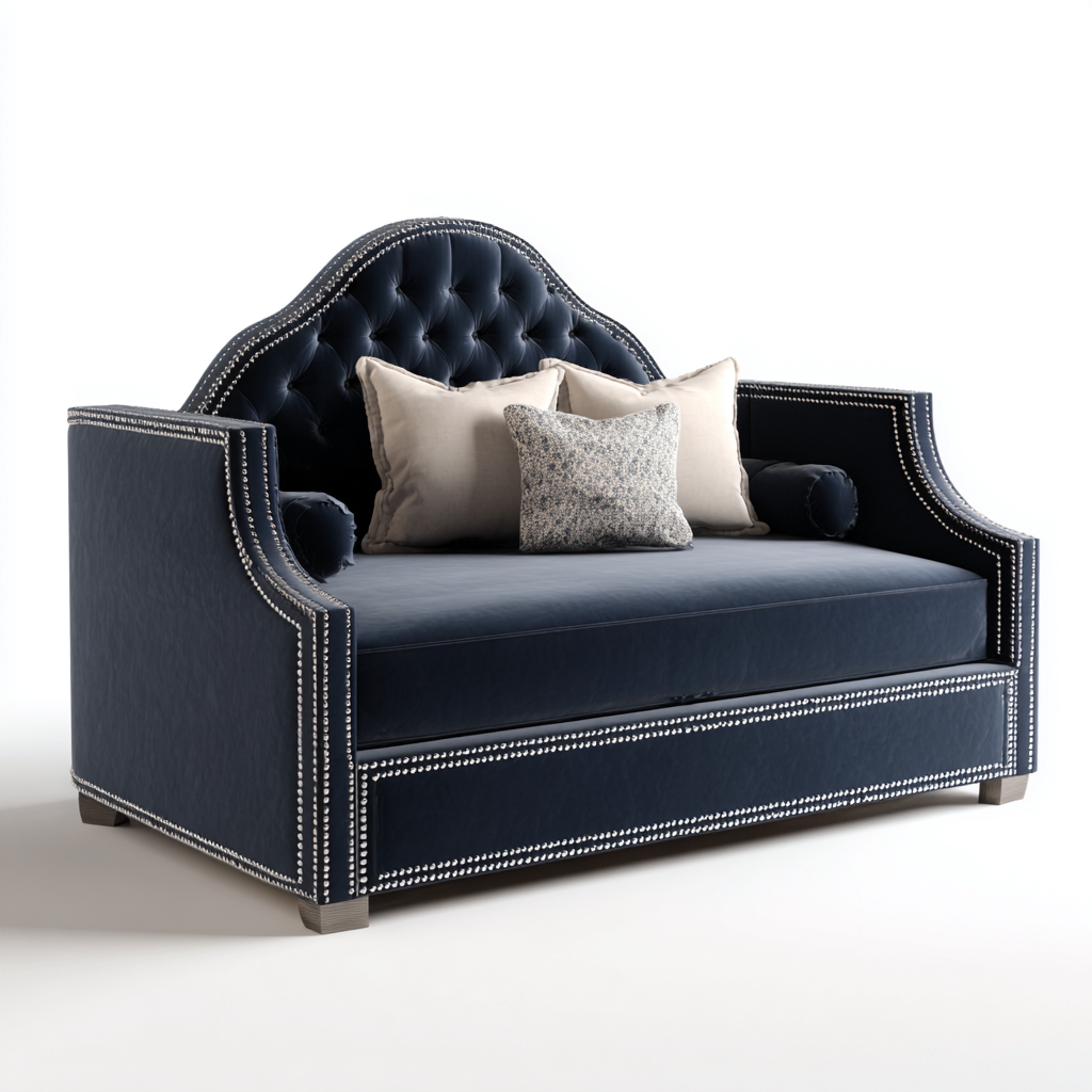 Sofá cama tapizado 200x85x95 cm - azul marino - diseño clásico-Javoraiahouse