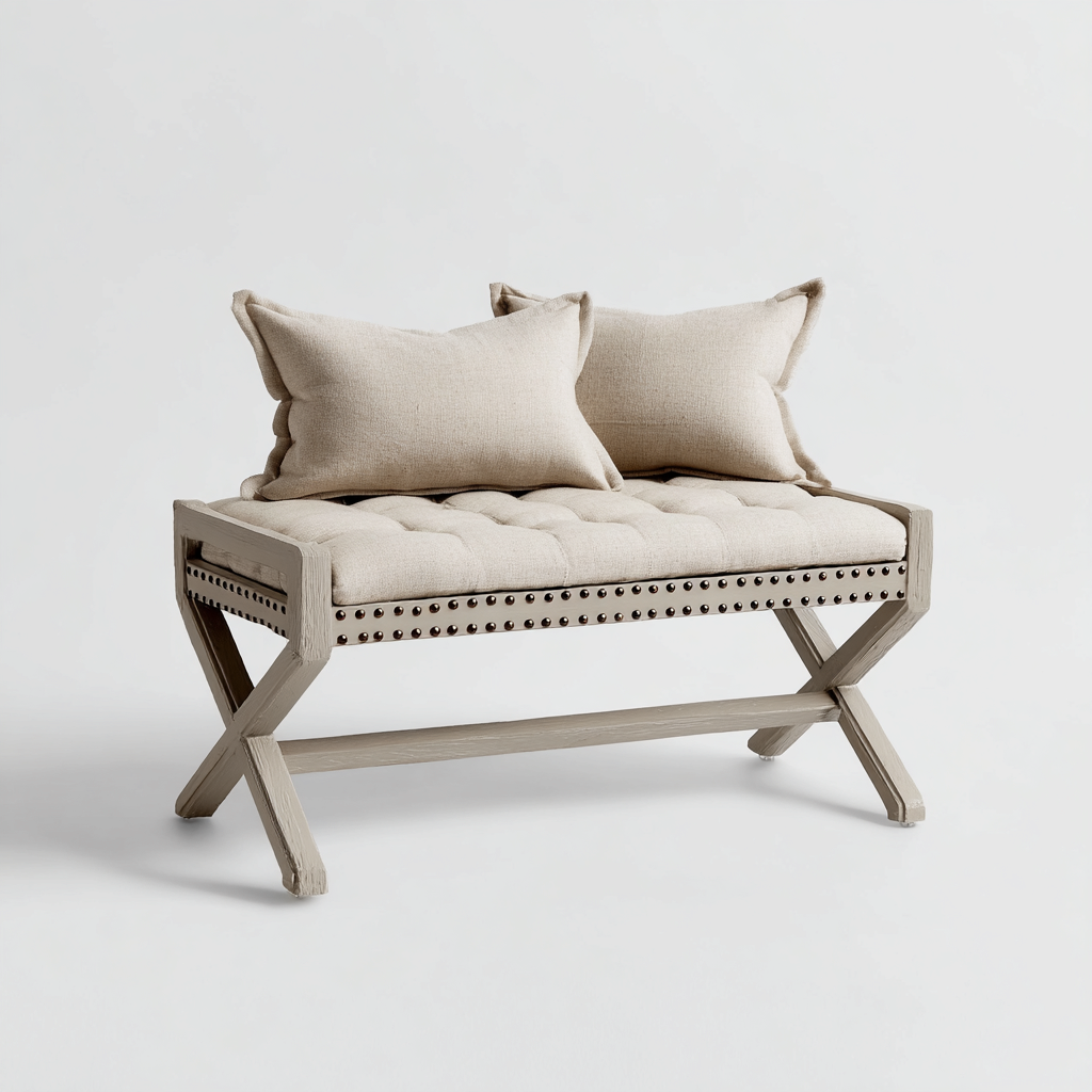 Banco de dormitorio madera tapizado 95x40x55 cm beige diseño clásico-Javoraiahouse