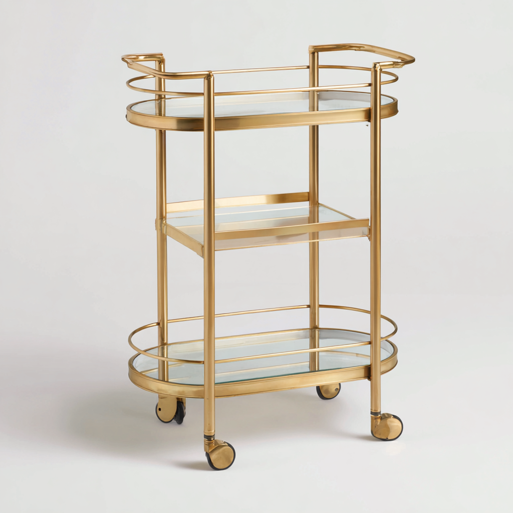 Carrito de cocina metal vidrio 74x45x89 cm transparente-dorado - para cocina - diseño moderno-Javoraiahouse