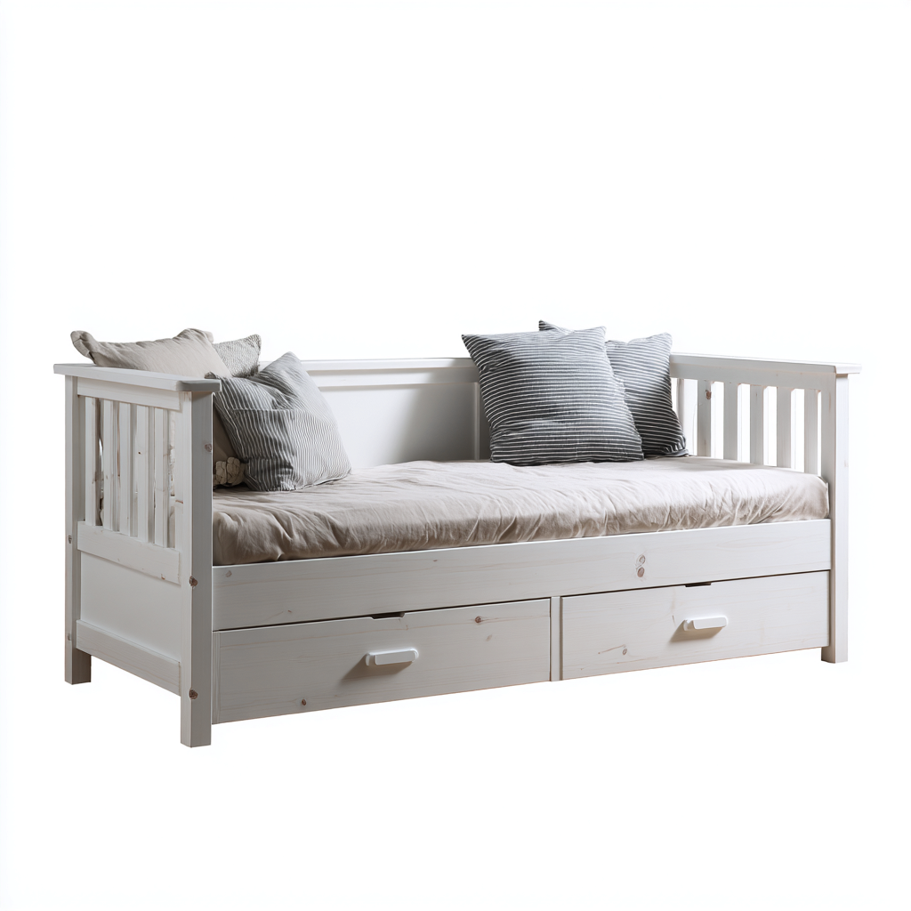 Sofá cama madera-tela 205x100x95 cm blanco diseño con almacenamiento-Javoraiahouse