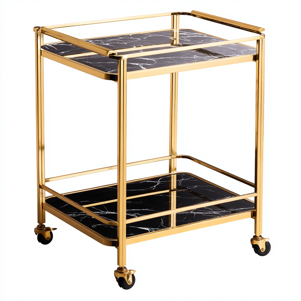 Carrito de cocina metal vidrio 68x42x85 cm negro-dorado - para cocina - diseño moderno-Javoraiahouse