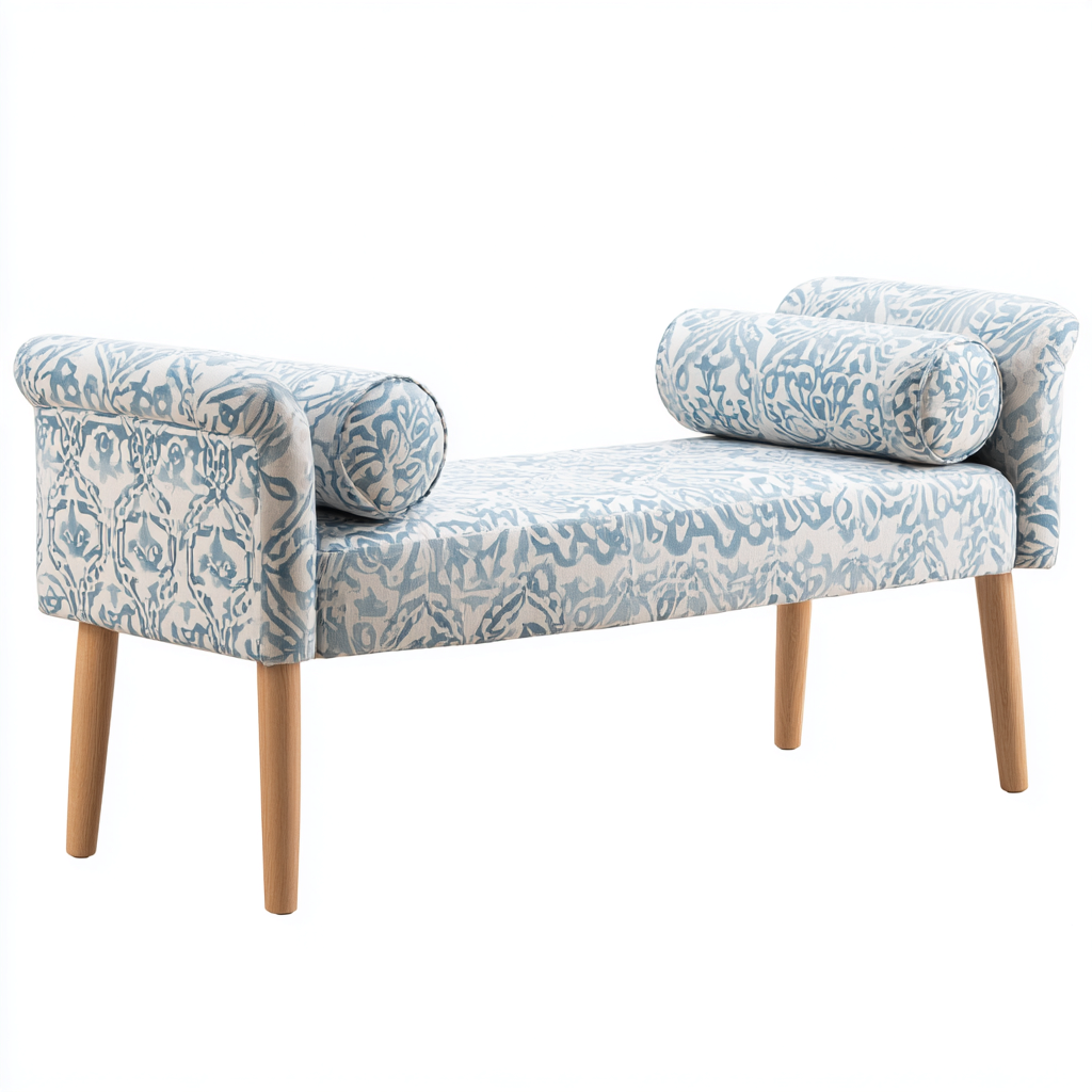 Banco de dormitorio tela acolchado 110x40x55 cm azul claro-blanco - diseño decorativo para dormitorio-Javoraiahouse