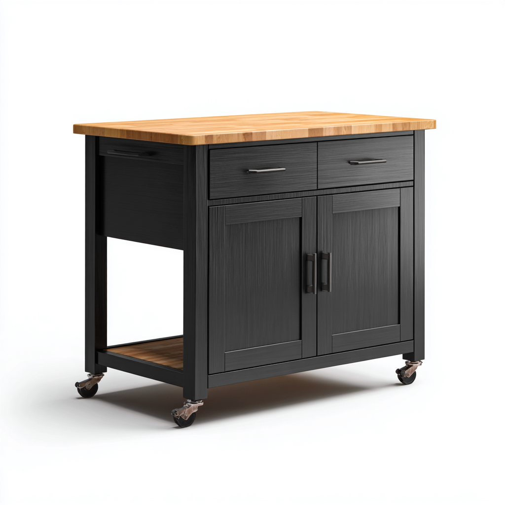 Isla de cocina madera y tablero de madera 98x55x90 cm - negro-madera - diseño moderno-Javoraiahouse