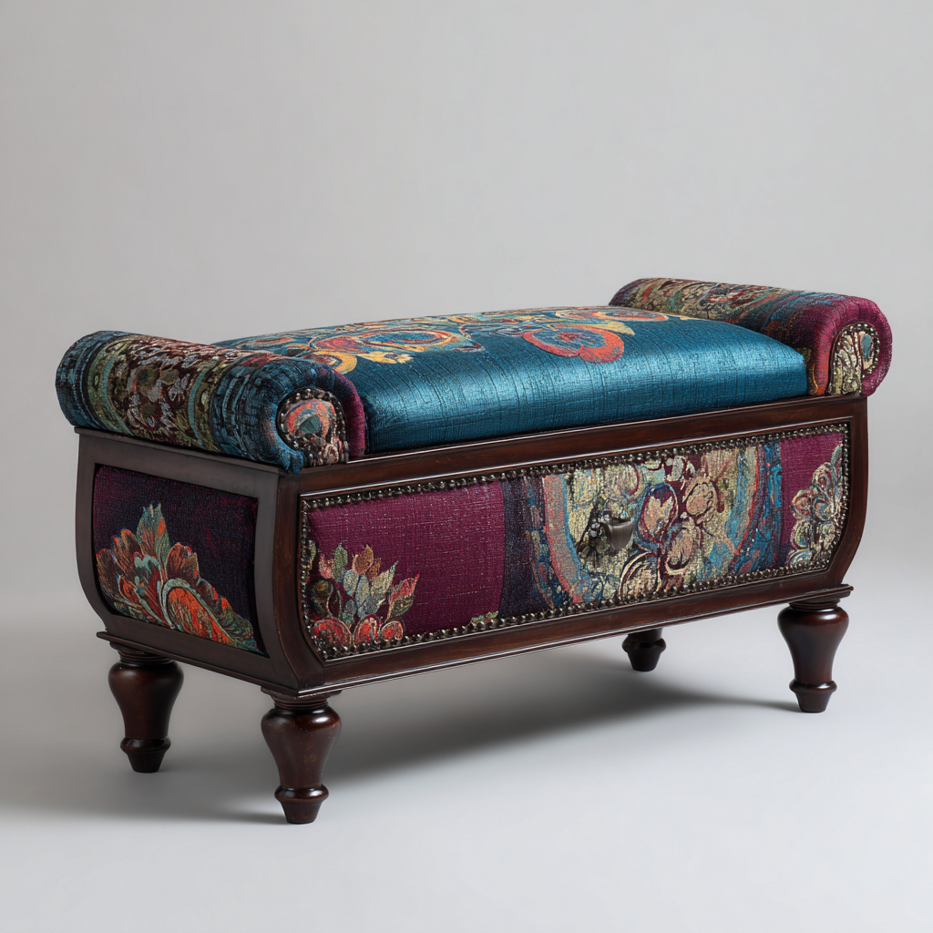 Bancos de dormitorio tapizado estampado con almacenamiento 95x40x52 cm - multicolor - diseño clásico-Javoraiahouse