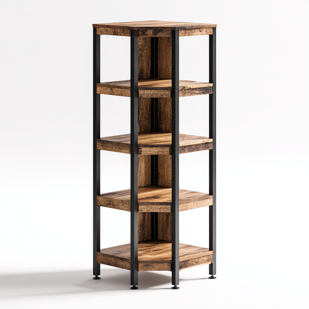 Estantería metal madera 30x30x120 cm marrón-negro - con almacenamiento abierto - estilo industrial-Javoraiahouse